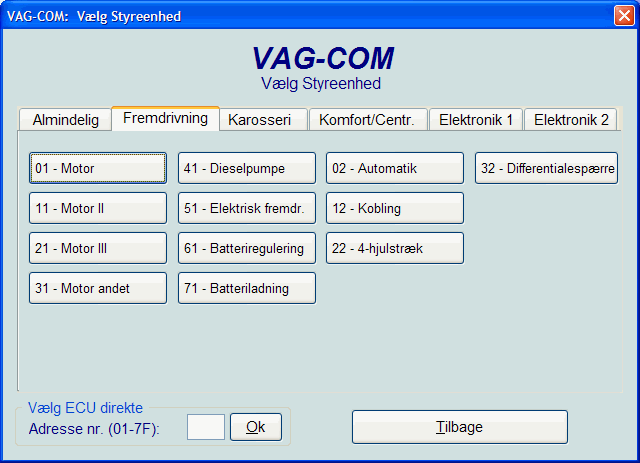 VAG-Com styreenheder til fremdrivning