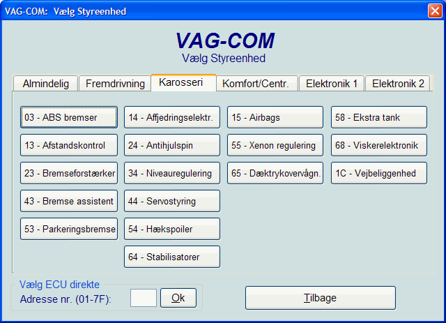 VAG-Com styreenheder til Karosseri