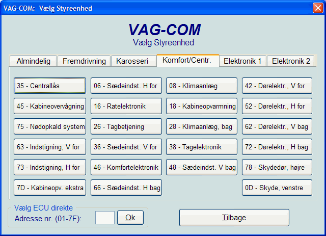 VAG-Com styreenheder til Komfort