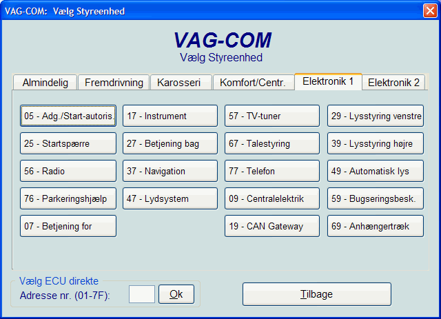 VAG-Com styreenheder til elektronik 1