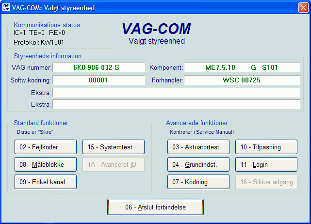 VAG-Com styreenheds valg